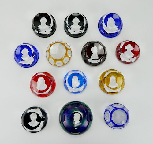 Set of 12 20th c. Baccarat 'Cameo' paperweights