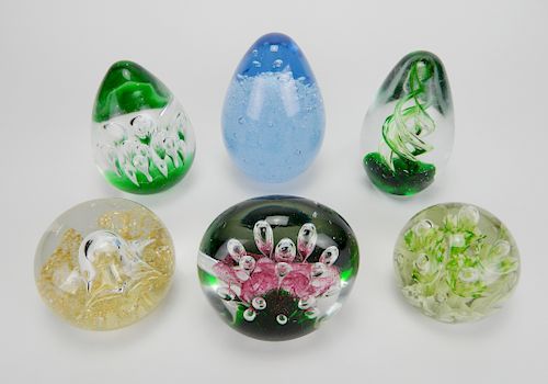 6 Art Glass paperweights