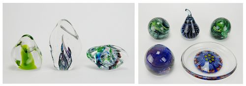 Art Glass 7 paperweights and 1 dish