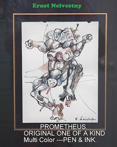 Ernst Neizvestny Prometheus MultiColor Pen & Ink Signed