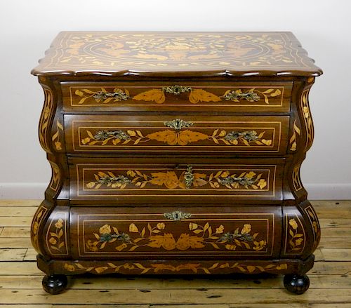 Dutch marquetry bombe chest