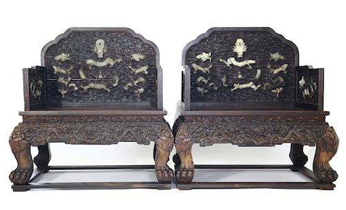 Important Qing Dynasty Pair of Chinese Throne Chairs 