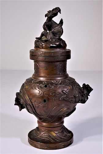Chinese Bronze Dragon Censer & Qilin Lid