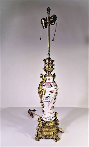 Important 19th C. Chinese Export Gilt Bronze Lamp