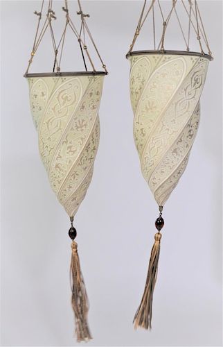 Pair Mariano Fortuny Silk Cesendello Sconces