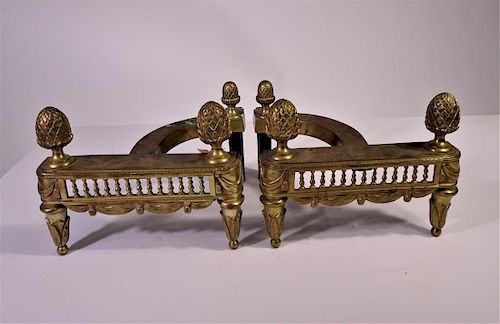 French Pair 19th C Gilt Andirons