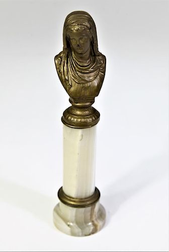 European Gilt Bust Atop Onyx Column Statue