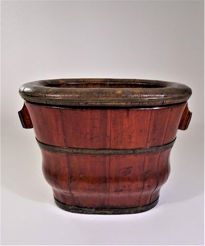 Qing Dynasty Wooden Baby Bath with Brass Bands