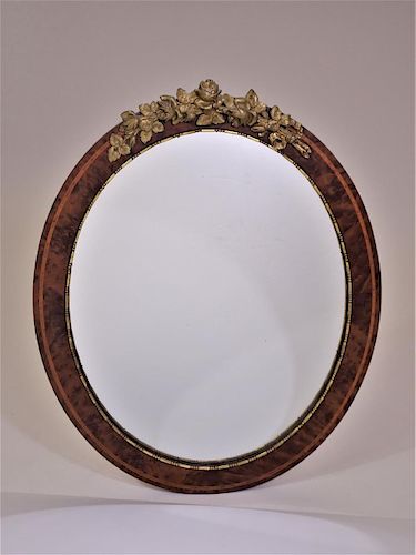 Gilt Oval Walnut Mirror