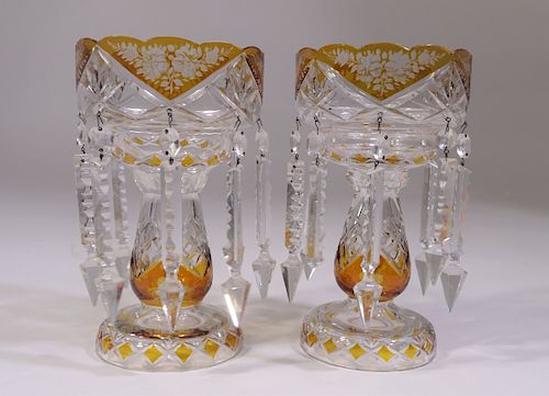 Pair of Bohemian Glass Prism Lusters