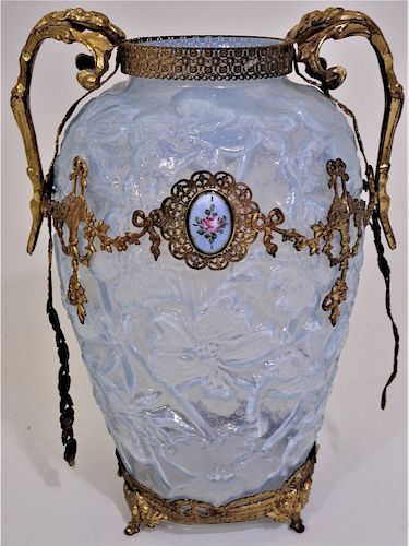Antique French Mounted Splatter Glass Vase