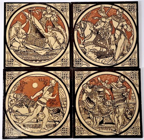 (4) Minton, Death of King Arthur, Tiles