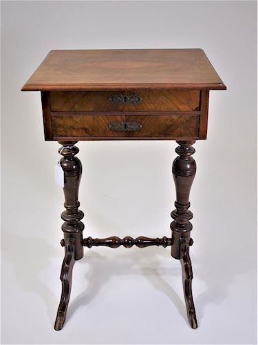 19th C Walnut Sewing Table