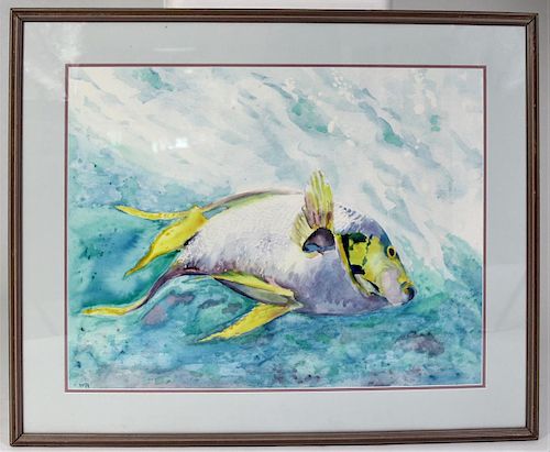 Initialed, Watercolor of Parrot Fish