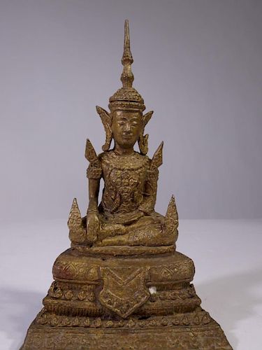 Thai Rattanokosin Bronze Gilt Buddha Statue 19th C