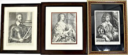 (3) Anthony van Dyck (1599-1649) Flemish Engraving