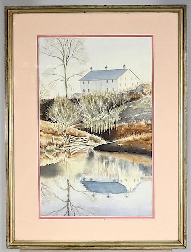 American 20th C Watercolor, Autumn Reflections