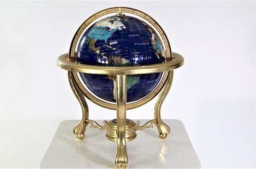 Inlaid Marble & Gemstone Globe
