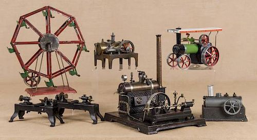 Group of steam toys, to include a power plant, tw
