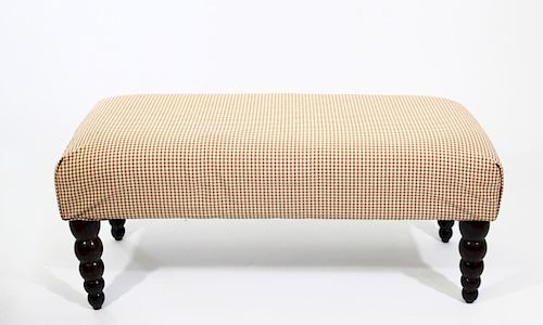 Upholstered Red and White Bench, Wooden legs