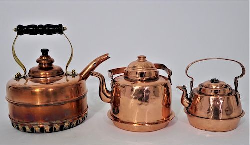 3 European Copper Tea Kettles