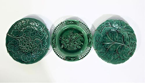 (3) Embossed Green Floral Plates