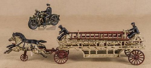 Reproduction cast iron horse drawn ladder wagon,