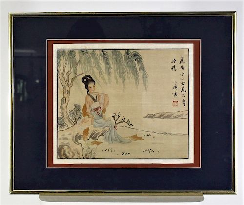 Signed Chinese Painting/Silk, Lady in the Garden