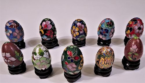 10 Cloisonné Eggs with Stands
