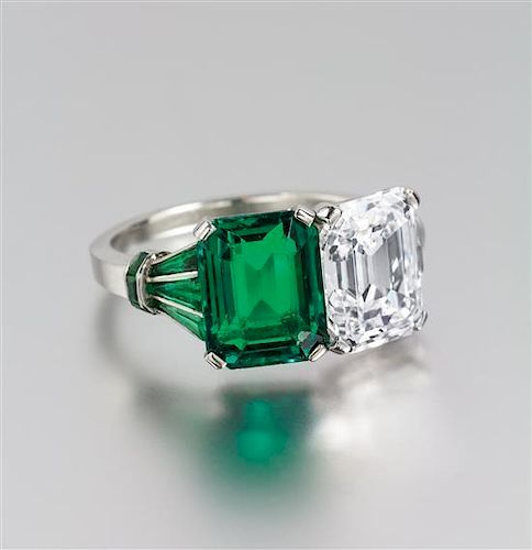 * An Important Platinum, Emerald and Diamond Ring, 5.70 dwts.