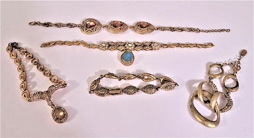 (5) Gilt Bracelets with Inset Colored Jewels