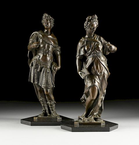 in the manner of TIZIANO ASPETTI (Italian c. 1565-1607) A PAIR OF BAROQUE STYLE SCULPTURES, "War," and "Peace," ATTRIBUTED TO THE 17TH/18TH CENTURY,