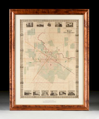 AN ANTIQUE RECONSTRUCTION ERA MAP, "Kosse & Scott's Map of the City of Houston and Environs," 1867,
