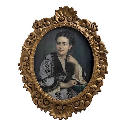 PORTRAIT OF DOÑA ELENA GARCÍA GRANADOS DE LANDEROS. MEXICO, 19TH CENTURY. Pastel on paper. 