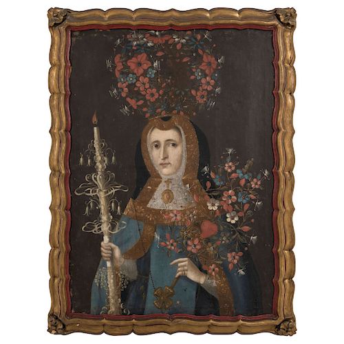 CROWNED NUN. MEXICO, FIRST HALF OF THE 20TH CENTURY. Oil on canvas. 