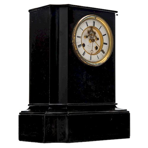 CLOCK. FRANCE, CIRCA 1900. Brand HANSSARD. Stone support. Fall-front glass cover.