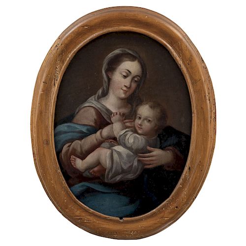 THE VIRGIN MARY WITH CHILD. MEXICO, 18TH CENTURY. Oil on canvas. 
