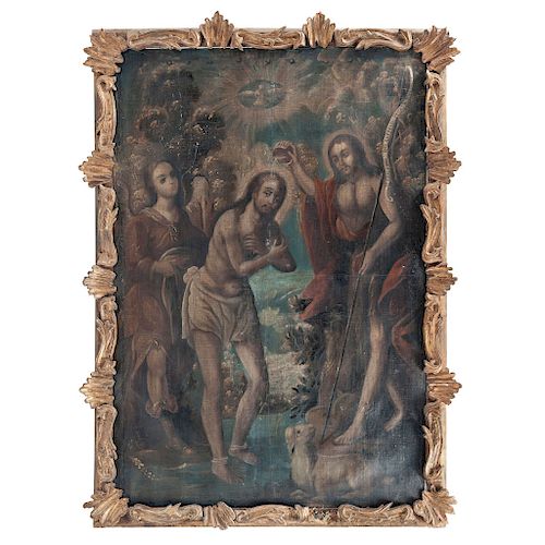 THE BAPTISIM OF JESUS. MEXICO, 18TH CENTURY. Oil on canvas. 