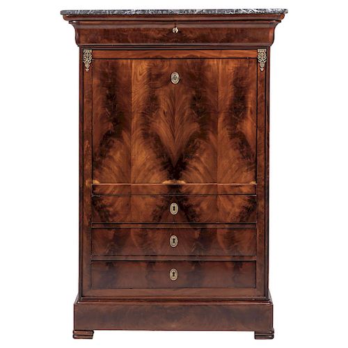 SECRÉTAIRE. FRANCE, 19TH CENTURY. With bronze details. Black marble top. Interior drawers. Skin surface.