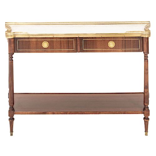 CONSOLE. FRANCE, 19TH CENTURY. LOUIS XVI. Wood with golden metal details. With marble top.