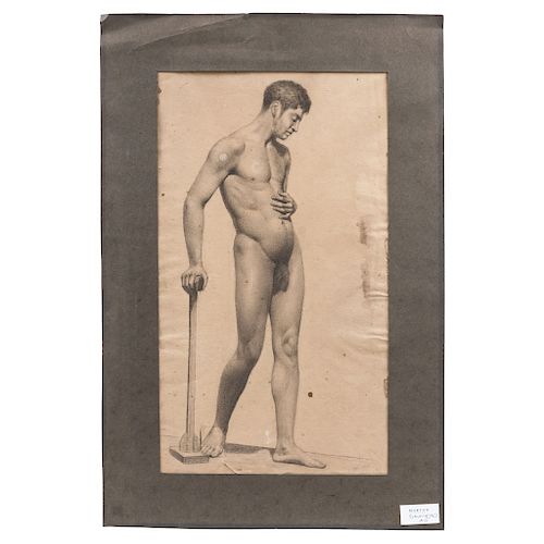 ADRIÁN DE UNZUETA (MEXICO, SECOND HALF OF 19TH CENTURY). A PAIR OF MALE NUDES. Charcoal and graphite on paper. Signed. Quantity: 2
