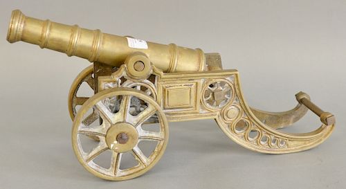 Brass cannon model. ht, 8 1/2 in., lg. 18 1/2 in.