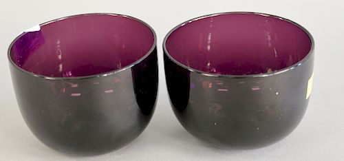 Fourteen amethyst hand blown glass finger bowls, 19th century, dia. 5 3/4 in.