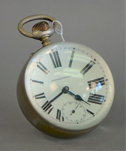 Russian Bullseye table clock with Roman chapters and subsidiary minutes, circa 1900. ht. 5 1/2 in.