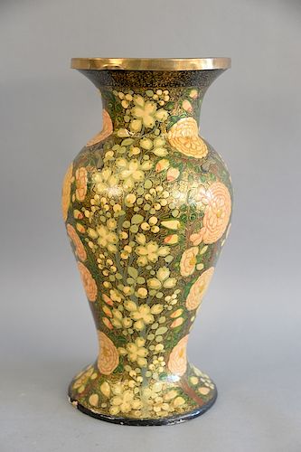 Large paper mache vase decorated with flowers. ht. 17 in