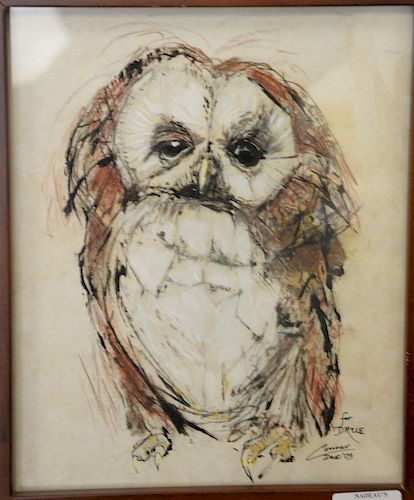 Conner (20th/21st century), Owl, colored pencil on paper, signed and dated "Conner Dec. 09" and inscribed "for DRUE" (lower right), ...