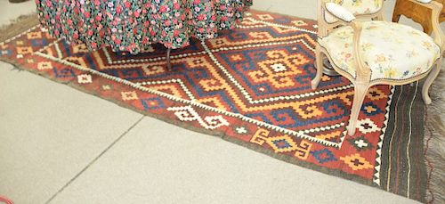 Five Kilim flat weave oriental rugs 6' 8" x 7' 10", 4' 8" x 7', 2' 9" x 3' 8", 5' 5" x 11' 3", 3' 3" x 5' 2".