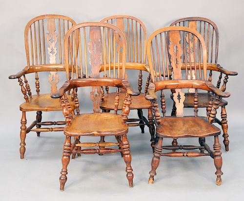 Assembled set of English Windsor arm chairs. seat ht. 29 1/4 in., total ht. 46 1/4 in.