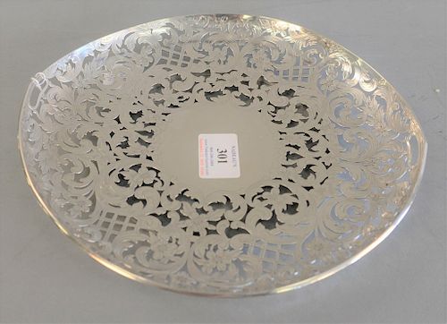 Silver pierced dessert plate, pierced and engraved with stylized foliage. wd. 9 1/4 in. 14.9 t.oz.