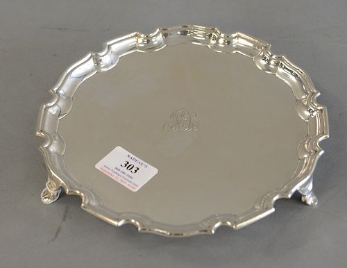 George V style Silver salver,scallop border engraved in the center with monogram JEB on three tab feet, mark of Mappin and Webb Birm...